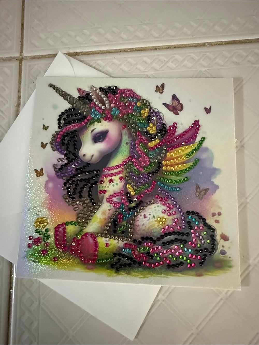 Sparkling Rainbow Unicorn Diamond Art Sticker - Pink & Multicolor